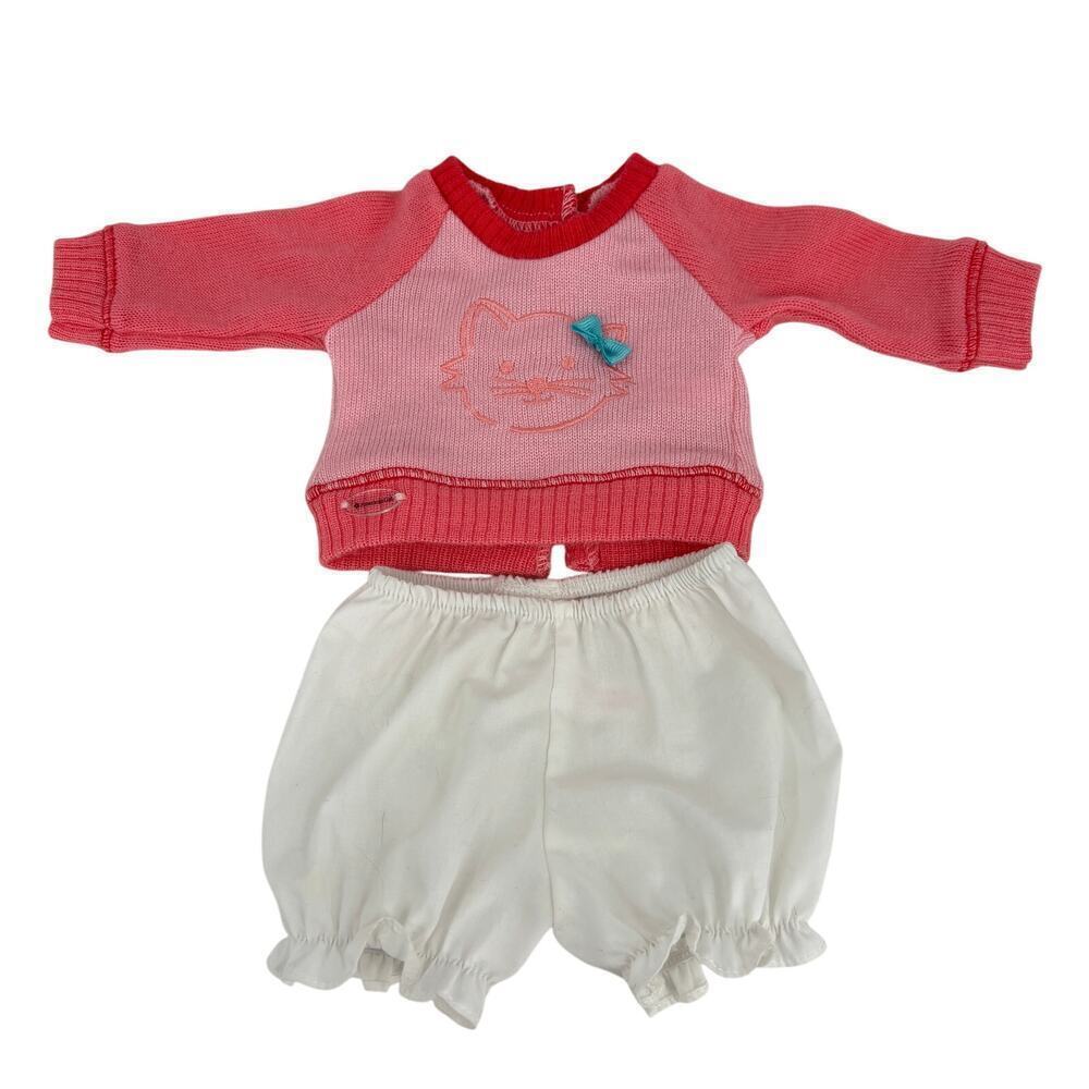 American Girl Cat Sweater Pink Kitten & White Bloomers Clothes For 18 Inch Doll